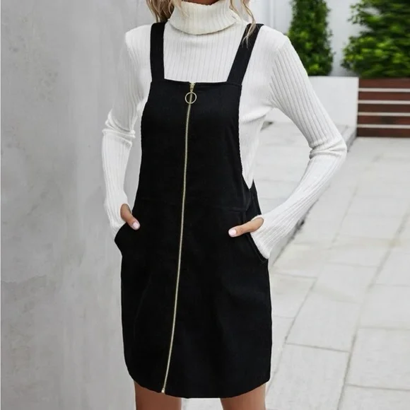 Dresses | Luxe Black Corduroy Mini Dress | Poshmark